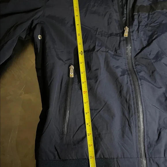 Fendi Men’s Navy Blue Bomber Jacket with Gloss Stripe Accents